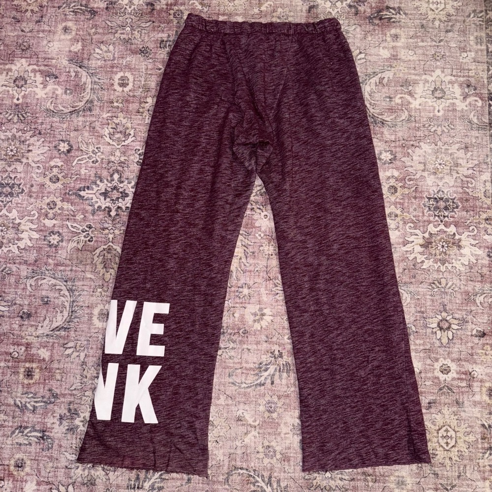 Victoria's Secret PINK Wide Leg Distressed Hem Sweatpants Marled Burgundy XS - Picture 6 of 6